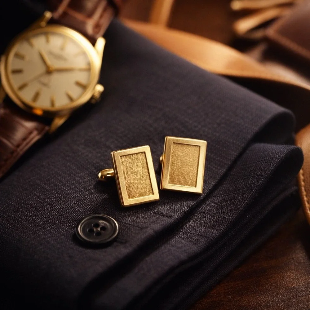 Vintage Swank Gold Tone Rectangular Cufflinks Mid Century Modern‎